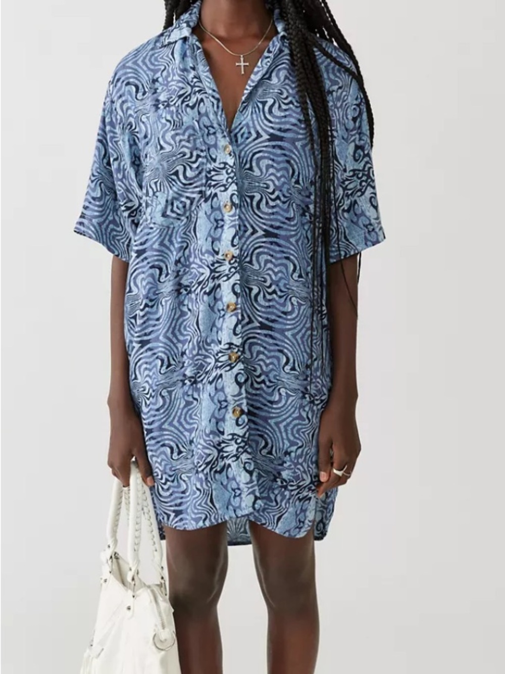 Urban Outfitters UO Dean Printed Shirt Dress Blue - Picture 2 of 5